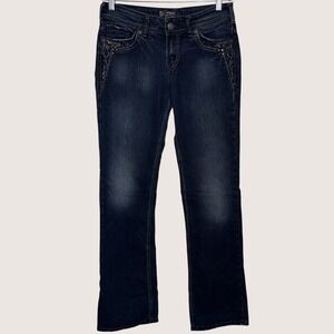Silver Jeans Co Womens Bootcut Embellished Dark Wash Denim Jeans Size 28 Glam